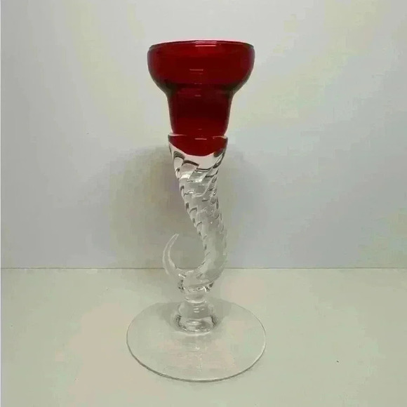 Other - Ruby Red Cornucopia Swirl Hook Candlestick Holder